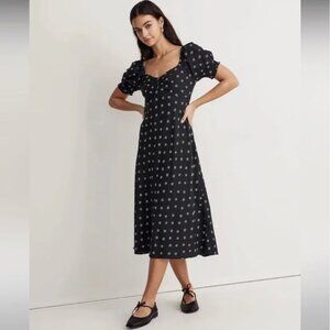 Madewell Sweetheart Puff-Sleeve Midi Dress in Stardot size 12